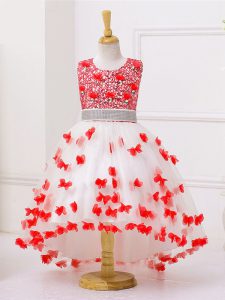Adorable Scoop Sleeveless Tulle Toddler Flower Girl Dress Appliques and Sequins Zipper