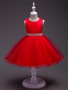 Fancy Scoop Sleeveless Zipper Flower Girl Dresses for Less Red Organza
