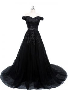 Shining Black Military Ball Dresses Prom and Military Ball and Sweet 16 with Beading and Lace and Appliques Off The Shou