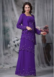 Edgy Eggplant Purple Empire Chiffon Straps Sleeveless Beading Floor Length Zipper Mother Of The Bride Dress