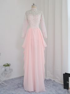 Superior Baby Pink Zipper High-neck Beading Dress for Prom Chiffon and Silk Like Satin Sleeveless