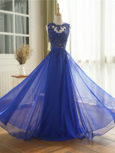 Excellent Royal Blue Chiffon Zipper Dress for Prom Sleeveless Floor Length Appliques