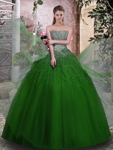 Designer Green Lace Up Quinceanera Gown Beading Sleeveless Floor Length