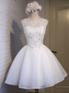 White Ball Gowns Scoop Sleeveless Organza Mini Length Lace Up Lace Quinceanera Court of Honor Dress
