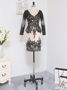 Glorious Mini Length Black Mother Of The Bride Dress Lace Long Sleeves Lace and Appliques
