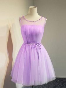 Empire Wedding Guest Dresses Lavender Scoop Tulle Sleeveless Knee Length Lace Up
