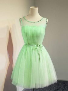 Charming Scoop Sleeveless Lace Up Bridesmaid Gown Tulle