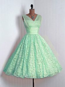 Mini Length Apple Green Bridesmaid Dress Lace Sleeveless Lace