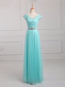 Luxurious Cap Sleeves Beading and Appliques Lace Up Mother Of The Bride Dress