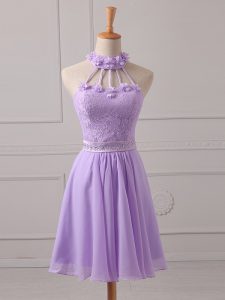 Chiffon Sleeveless Mini Length Bridesmaid Gown and Lace and Appliques