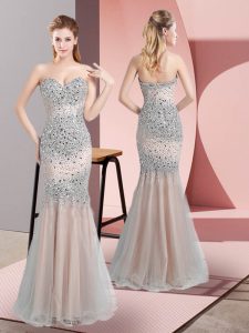Champagne Dress for Prom Prom and Party and Military Ball with Beading Sweetheart Sleeveless Zipper