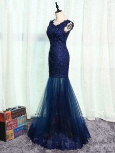 Most Popular Scoop Sleeveless Zipper Mother Of The Bride Dress Navy Blue Tulle