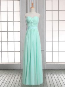 Apple Green Empire Sweetheart Sleeveless Chiffon Floor Length Lace Up Ruching Homecoming Dress