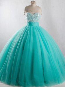 Turquoise Quinceanera Dress Sweet 16 and Quinceanera with Beading Strapless Sleeveless Lace Up