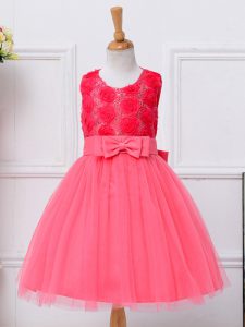 Hot Pink Lace Up Scoop Bowknot Toddler Flower Girl Dress Tulle Sleeveless