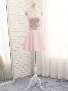 Pink Zipper Homecoming Dress Beading Sleeveless Mini Length