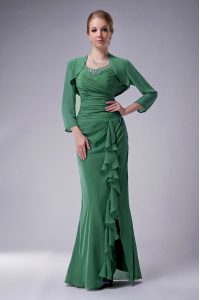 Green Sleeveless Floor Length Beading Zipper Mother Of The Bride Dress