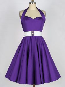 Attractive Knee Length Zipper Wedding Guest Dresses Purple for Prom and Party and Wedding Party with Ruching
