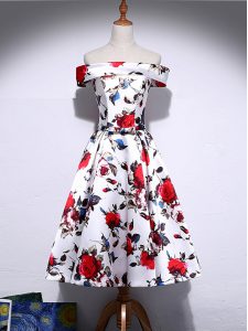 Fine Multi-color A-line Pattern Dress for Prom Lace Up Printed Sleeveless Knee Length