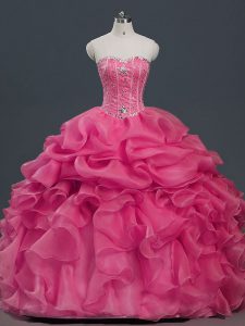 Fashion Sleeveless Beading and Ruffles and Pick Ups Lace Up Quinceanera Gown