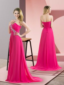 Hot Pink Homecoming Dress Prom and Party with Beading Sweetheart Sleeveless Lace Up