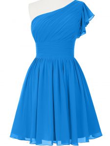 Custom Designed Blue Sleeveless Ruching Mini Length Prom Dress