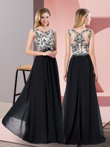 Designer Chiffon Sleeveless Floor Length Prom Dress and Appliques
