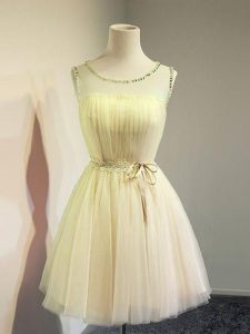 Sleeveless Knee Length Belt Lace Up Bridesmaid Dress with Gold