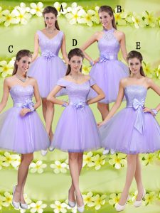 Lilac Damas Dress Prom and Party with Lace and Belt V-neck Sleeveless Lace Up