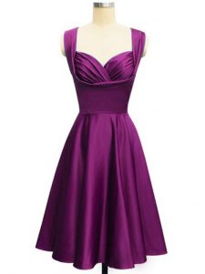 Exceptional Purple Sleeveless Ruching Knee Length Wedding Guest Dresses