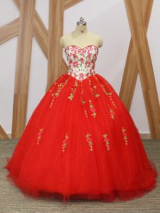 Ball Gowns Sleeveless Red Vestidos de Quinceanera Sweep Train Lace Up