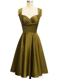 Olive Green Straps Lace Up Ruching Bridesmaid Dress Sleeveless
