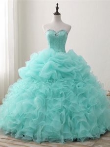 Inexpensive Organza Sleeveless Floor Length Vestidos de Quinceanera and Beading and Ruffles and Pick Ups