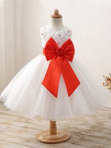 Inexpensive White Ball Gowns Bowknot Pageant Gowns For Girls Zipper Organza Sleeveless Mini Length