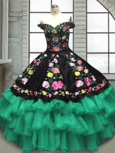 Lovely Multi-color Lace Up Quince Ball Gowns Embroidery and Ruffled Layers Sleeveless Floor Length