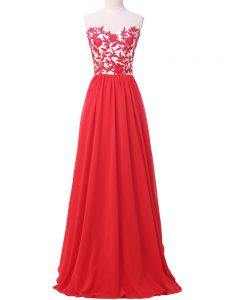 Hot Selling Sweetheart Sleeveless Evening Dress Lace and Appliques Red Chiffon