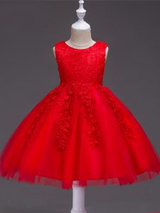 Flirting Red Sleeveless Knee Length Appliques Zipper Flower Girl Dresses