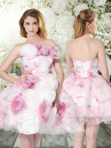 Multi-color Sleeveless Hand Made Flower Mini Length Wedding Dresses