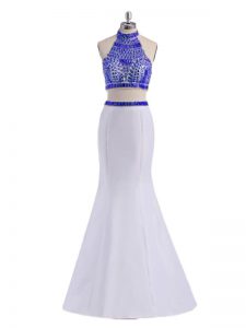 White Sleeveless Beading Floor Length Dress for Prom