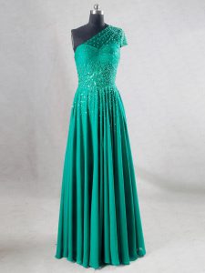 Charming Turquoise A-line Sweetheart Sleeveless Chiffon Floor Length Backless Beading and Pleated Homecoming Dress