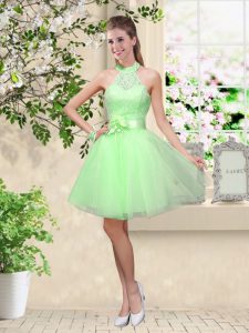 Lace Up Halter Top Lace and Belt Vestidos de Damas Tulle Sleeveless