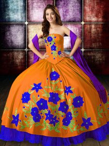 Orange Red Sleeveless Taffeta Lace Up Quinceanera Dresses for Military Ball and Sweet 16 and Quinceanera