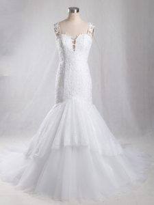 Lace Wedding Dress White Clasp Handle Sleeveless Brush Train