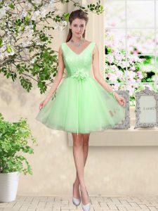 Free and Easy Sleeveless Knee Length Lace and Belt Lace Up Bridesmaids Dress