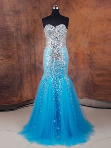 Great Tulle Sleeveless Floor Length Evening Dresses and Beading and Sequins