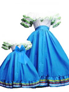 Customized Baby Blue Lace Up Sweet 16 Quinceanera Dress Ruffled Layers Sleeveless Floor Length