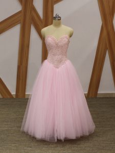 Sweet Baby Pink Sleeveless Tulle Lace Up Dress for Prom for Prom and Party and Military Ball