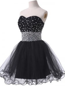 Black A-line Beading Prom Dresses Lace Up Tulle Sleeveless Mini Length
