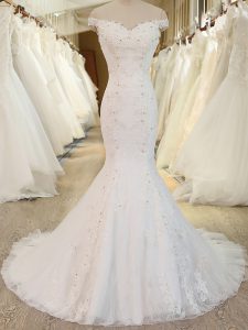 Customized White Zipper Wedding Gown Beading and Appliques Sleeveless Brush Train