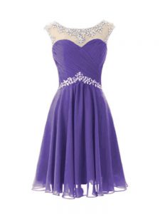 Lavender Cap Sleeves Chiffon Zipper Prom Dresses for Prom and Party